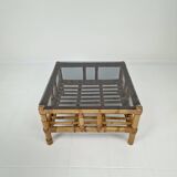 Italian bamboo coffee table with smoked glass, 1970s