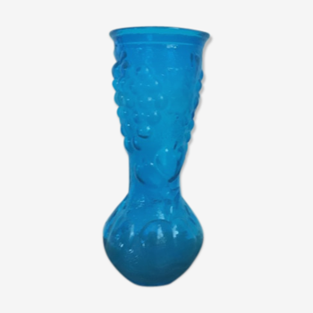 Vase in royal blue glass, embossed fruit decorations