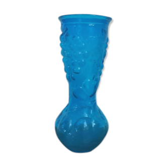 Vase in royal blue glass, embossed fruit decorations