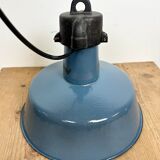 Industrial Blue Enamel Factory Lamp with Cast Iron Top, 1960s