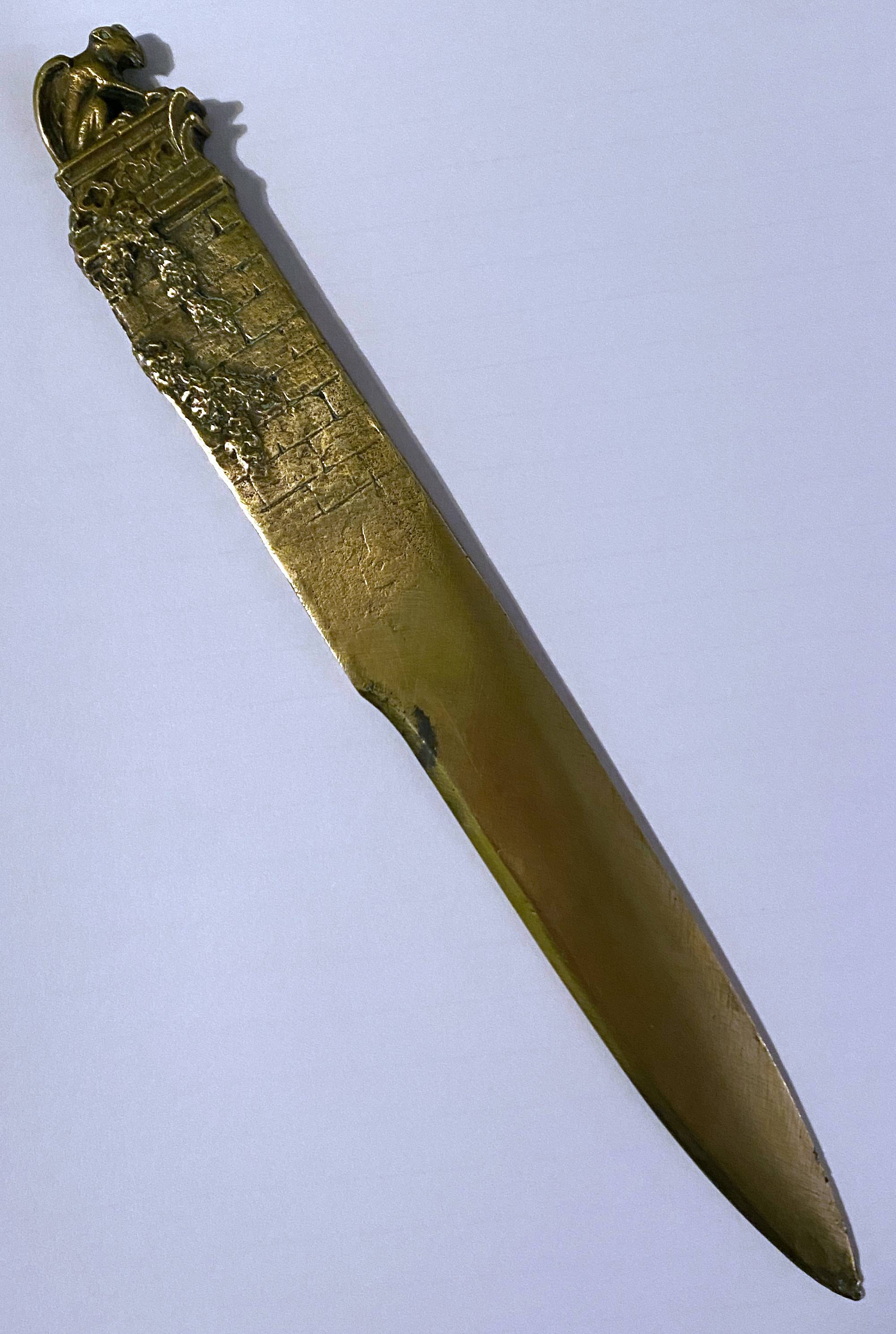 Paper cut opens letter bronze gothic gargoyle signed M. Arvisonet