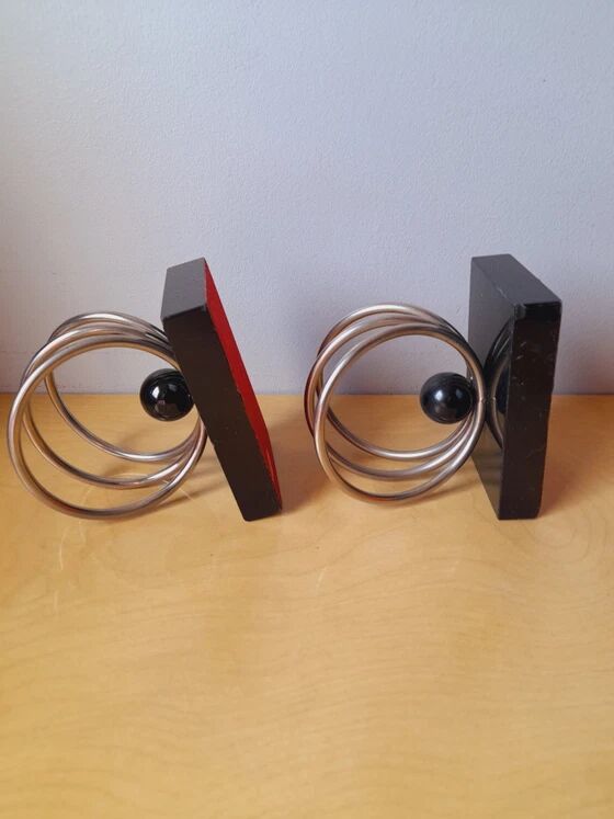 Marble and chrome metal bookends Art Deco