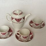 Set of 3 saucer cups and a ceramic coffee maker or teapot Digoin Sarreguemines
