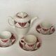 Set of 3 saucer cups and a ceramic coffee maker or teapot Digoin Sarreguemines