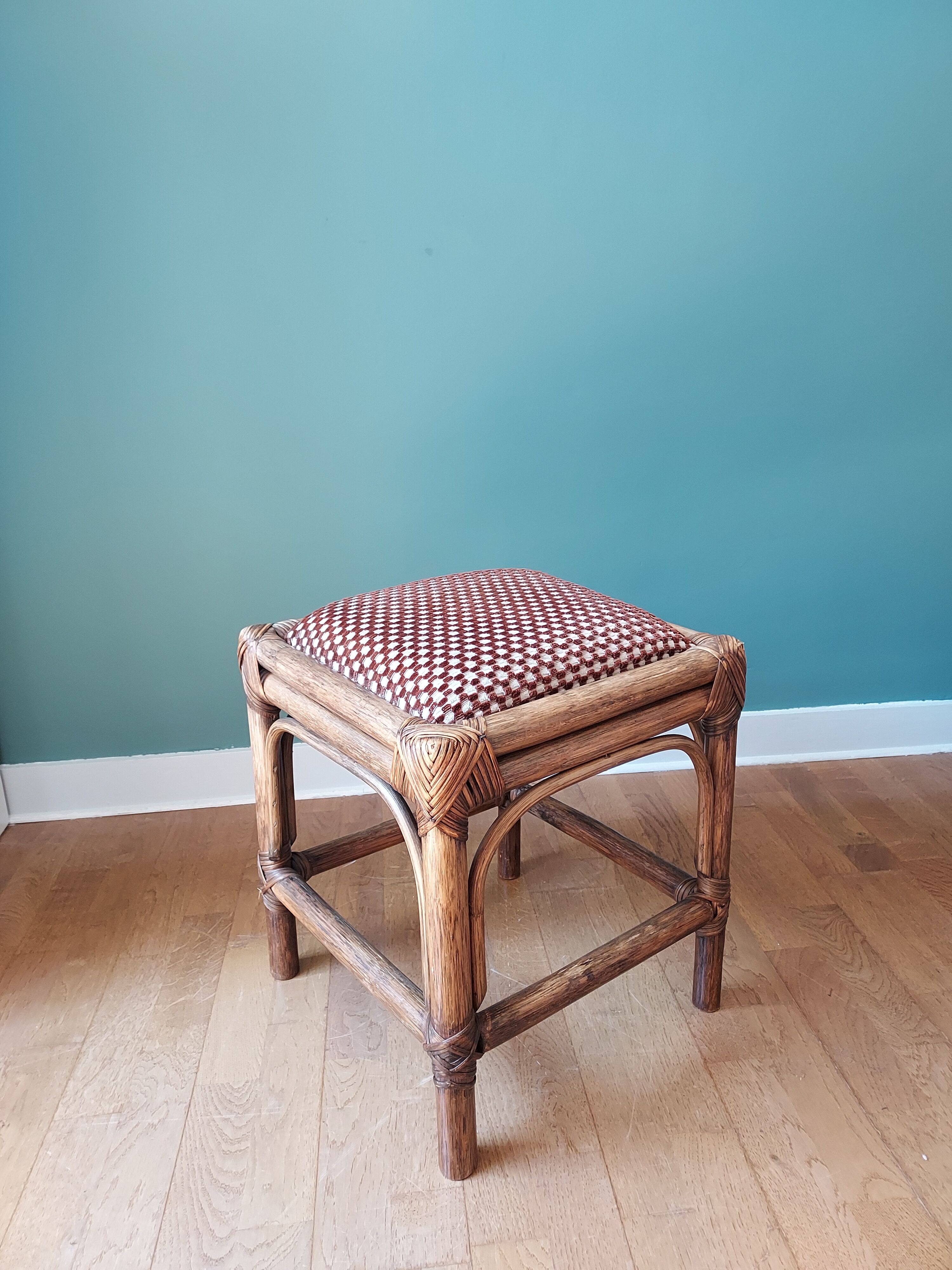 Rattan and velvet stool