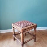 Rattan and velvet stool