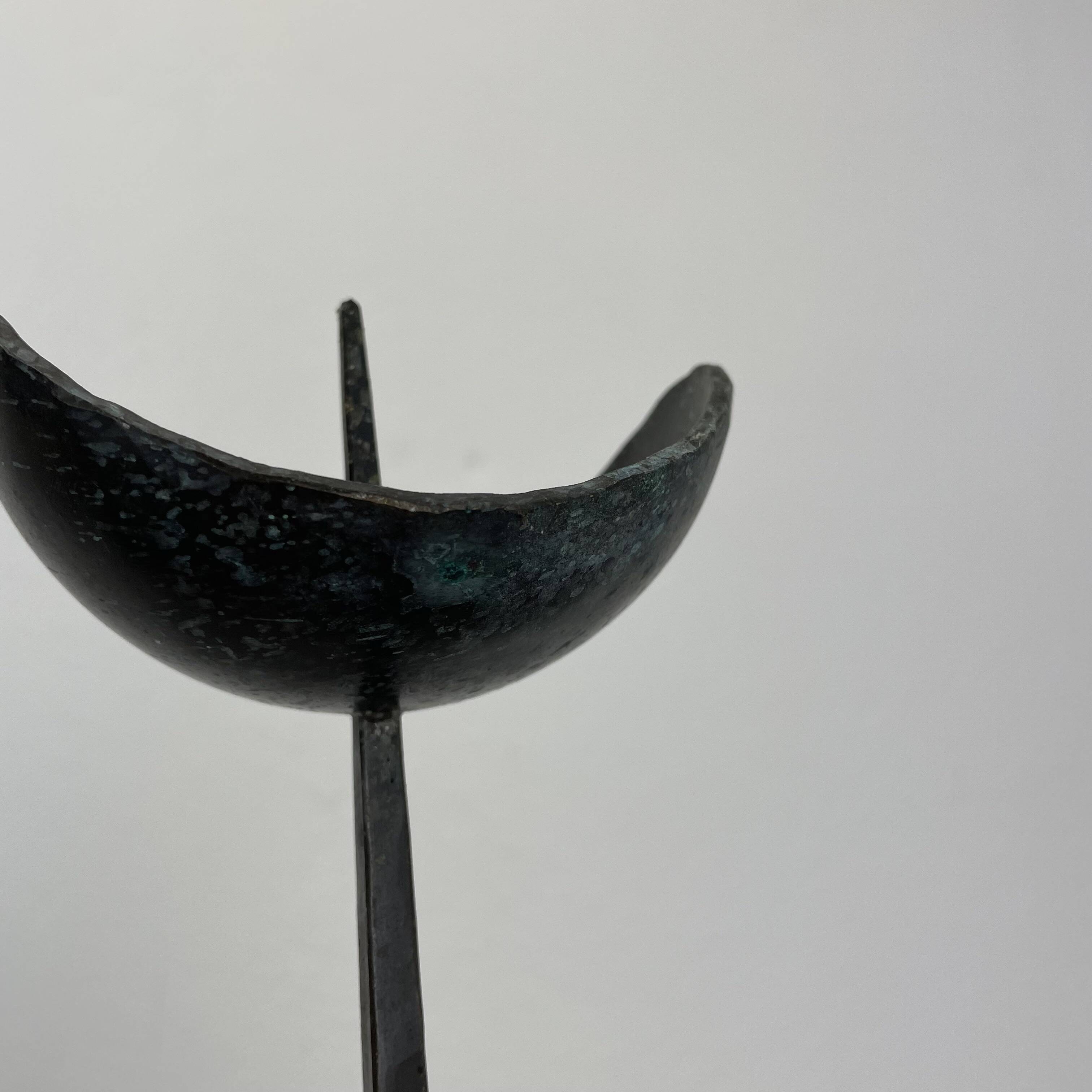 Large 47cm Brutalist Cast Iron Candle Holder by Manfred Bergmeister, Germany 1970