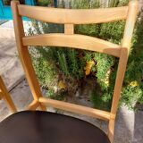 5 Scandinavian style chairs, wood and black faux leather.