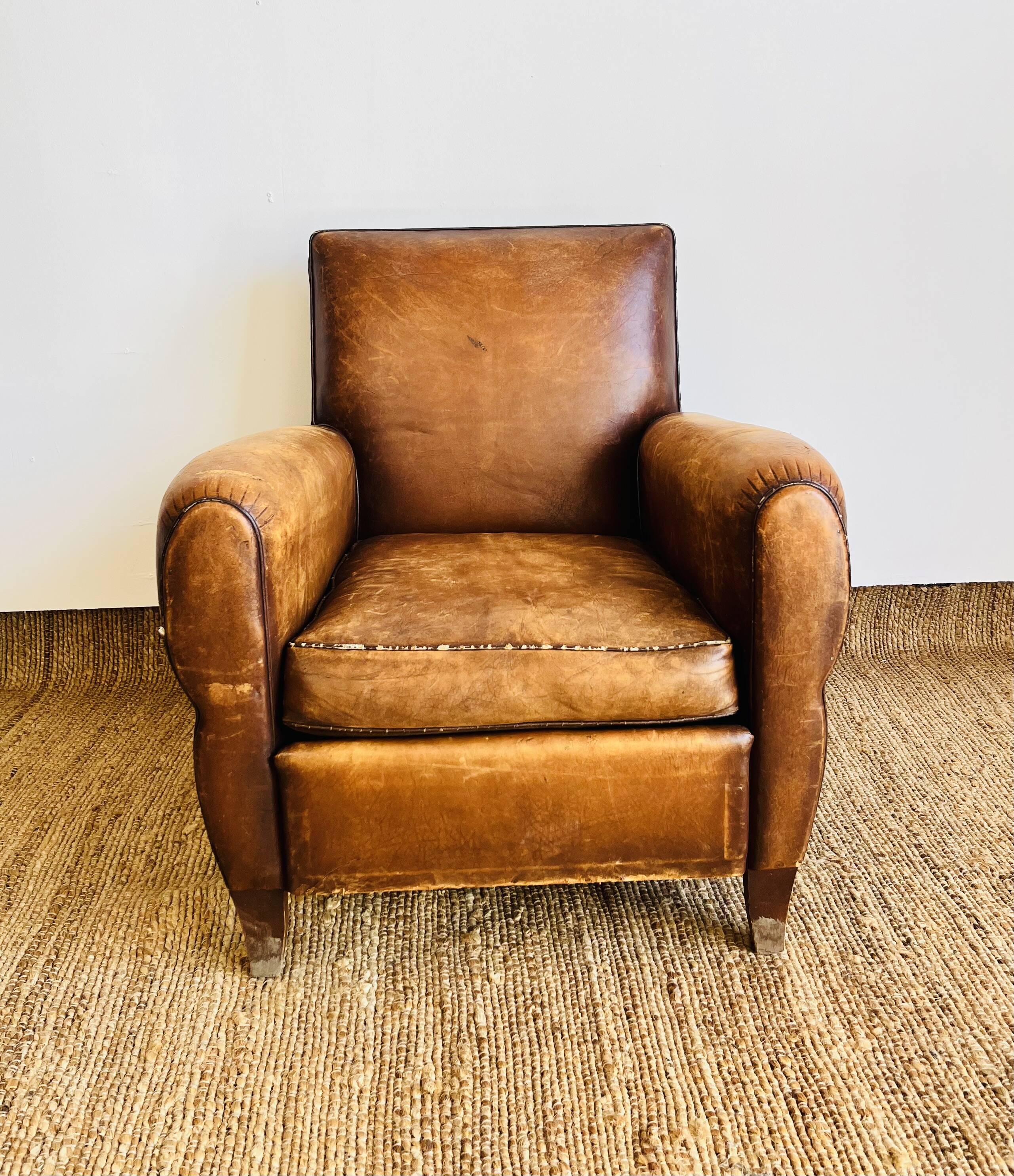 Fauteuil Club en cuir marron