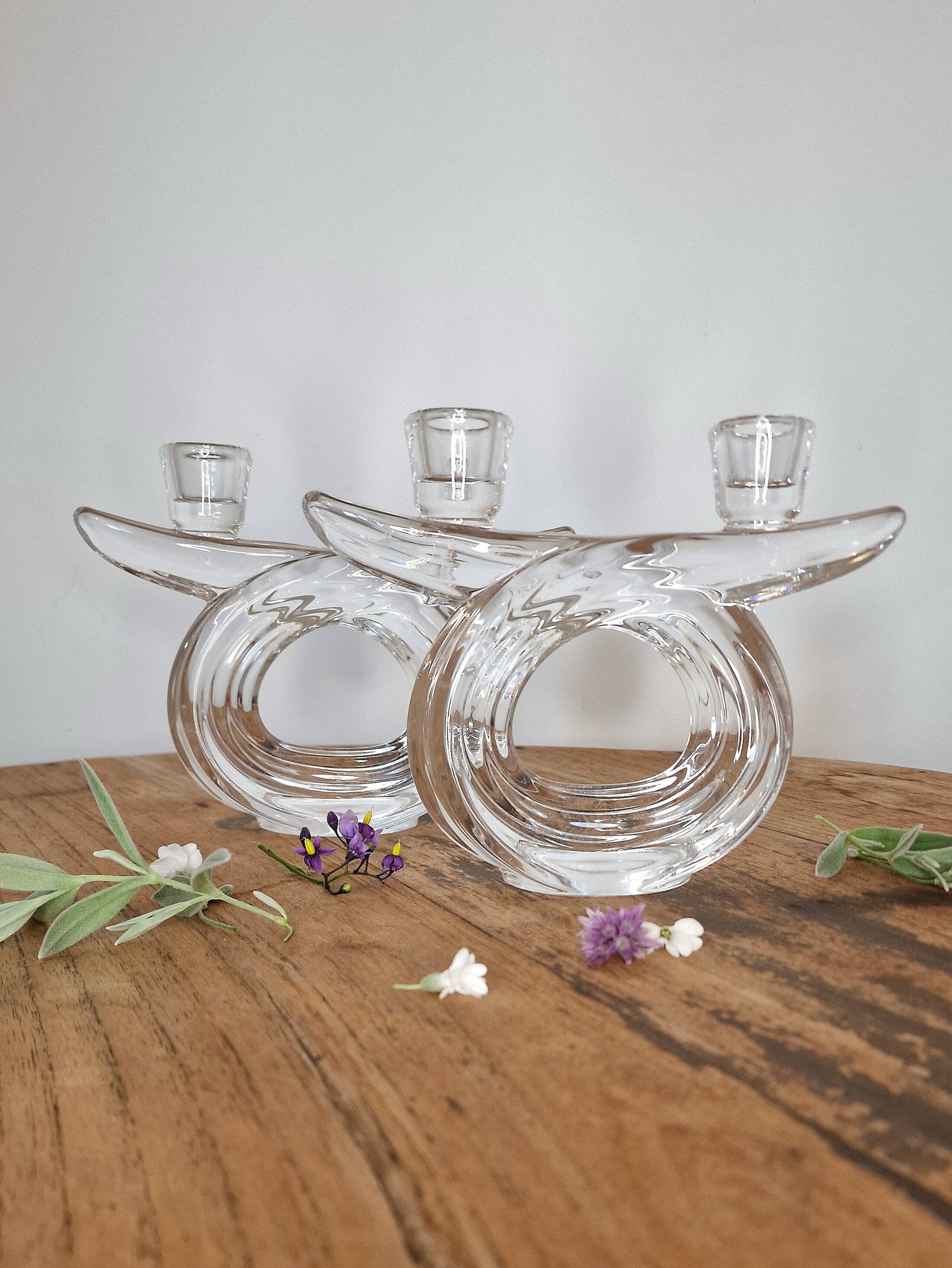 Pair of vintage Art Vannes crystal candlesticks – seventies design