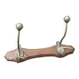 Ancien porte-manteau 2 patères en bois et métal