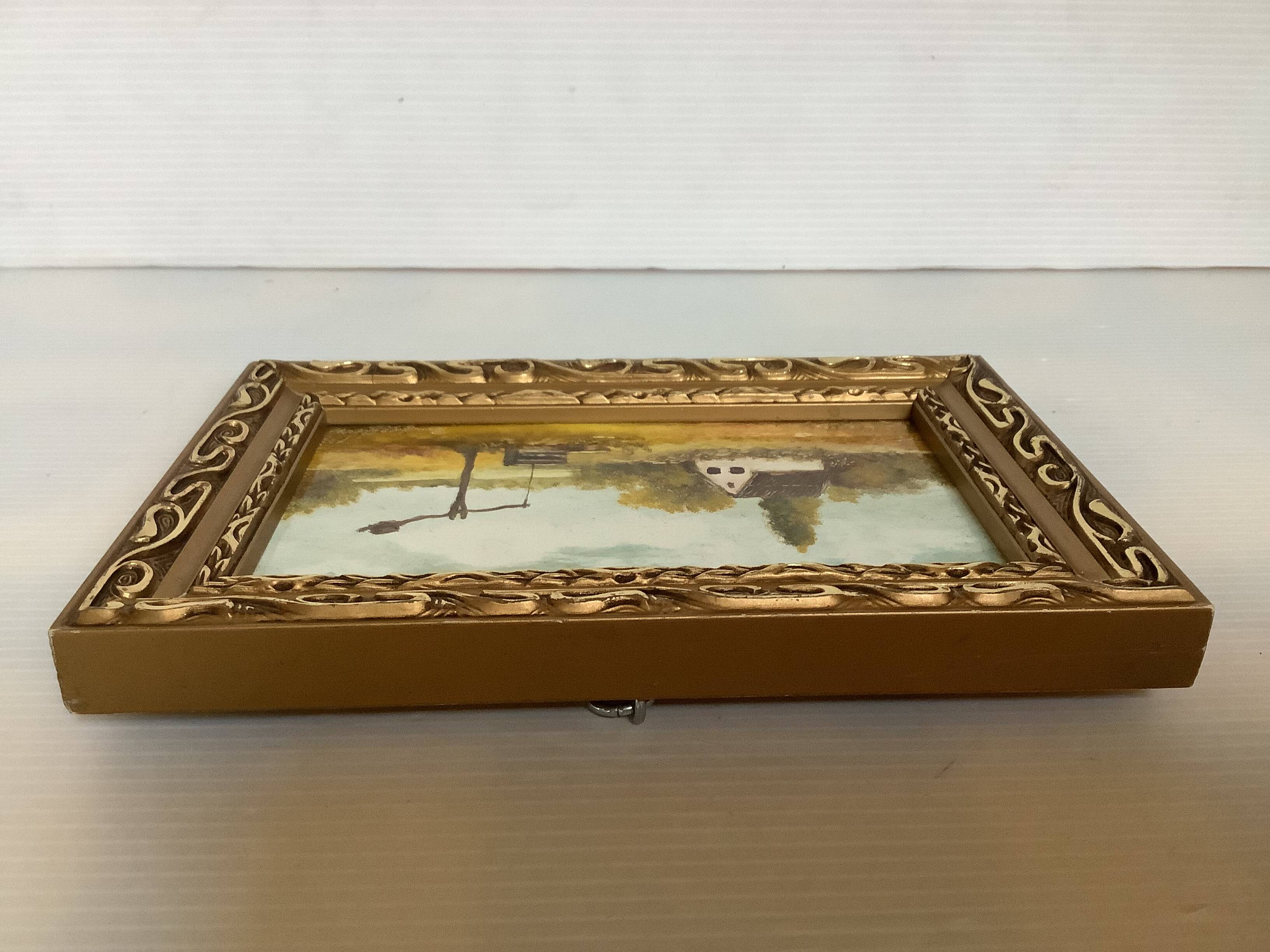 Small landscape painting oil on hardboard