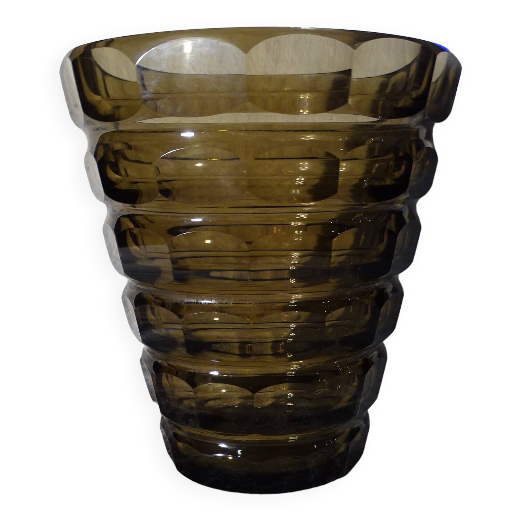 Vase signed Daum Nancy Art Deco Smoked Glass Geometric Decor