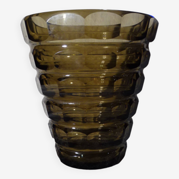 Vase signed Daum Nancy Art Deco Smoked Glass Geometric Decor