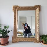 Miroir ancien à crêtes en bois doré 72x96cm