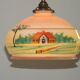 French Art Deco Pink & Cream Pendant Light with House and Tree Design