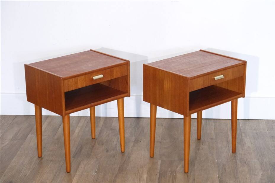 Pair of vintage Scandinavian teak bedside tables 1960
