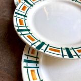 6 assiettes plates Badonviller en faïence, service "Quiberon"
