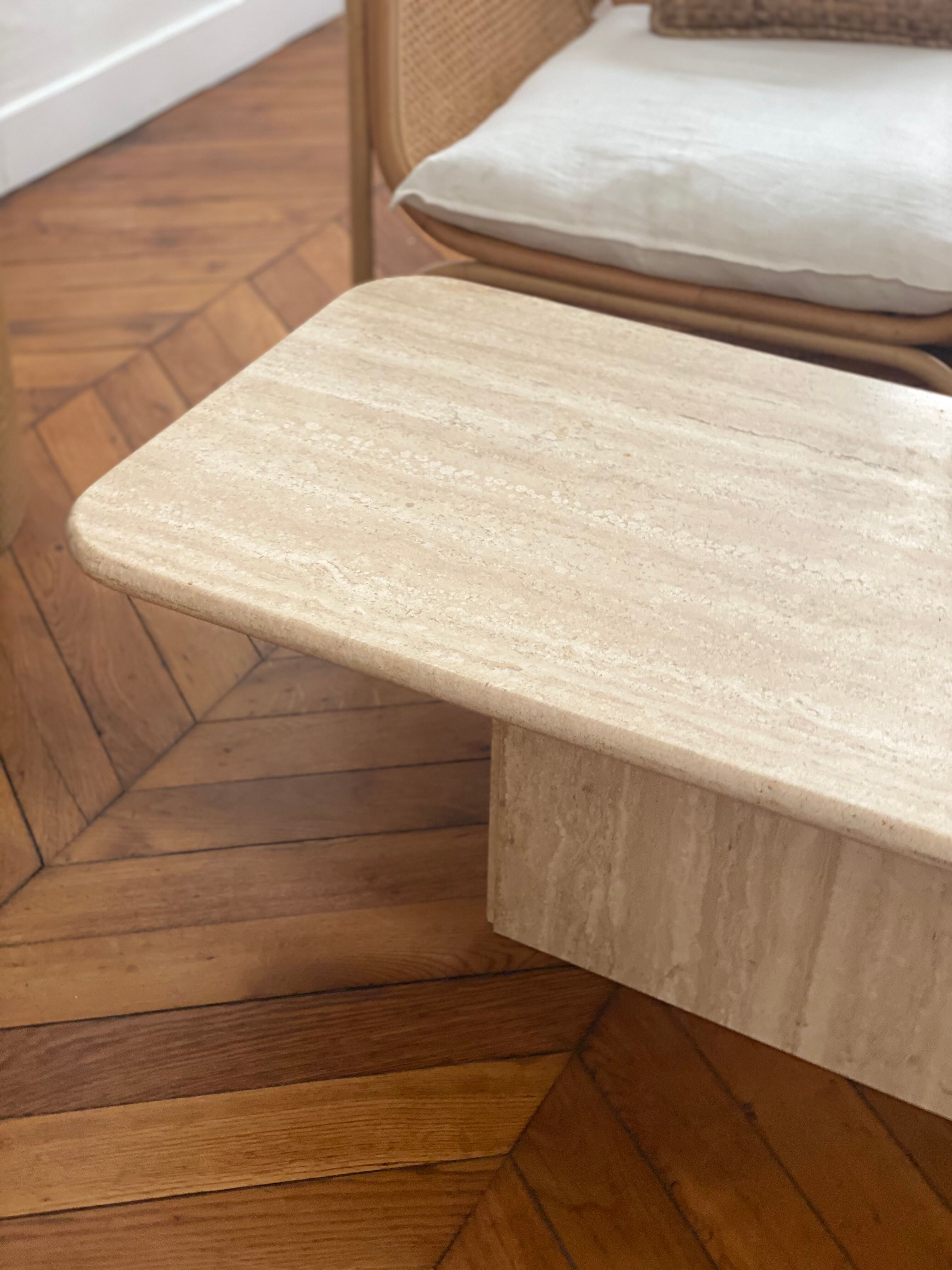 Minimalist design coffee table in unbleached travertine stone