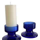 Pair of retro blue glass candle holders