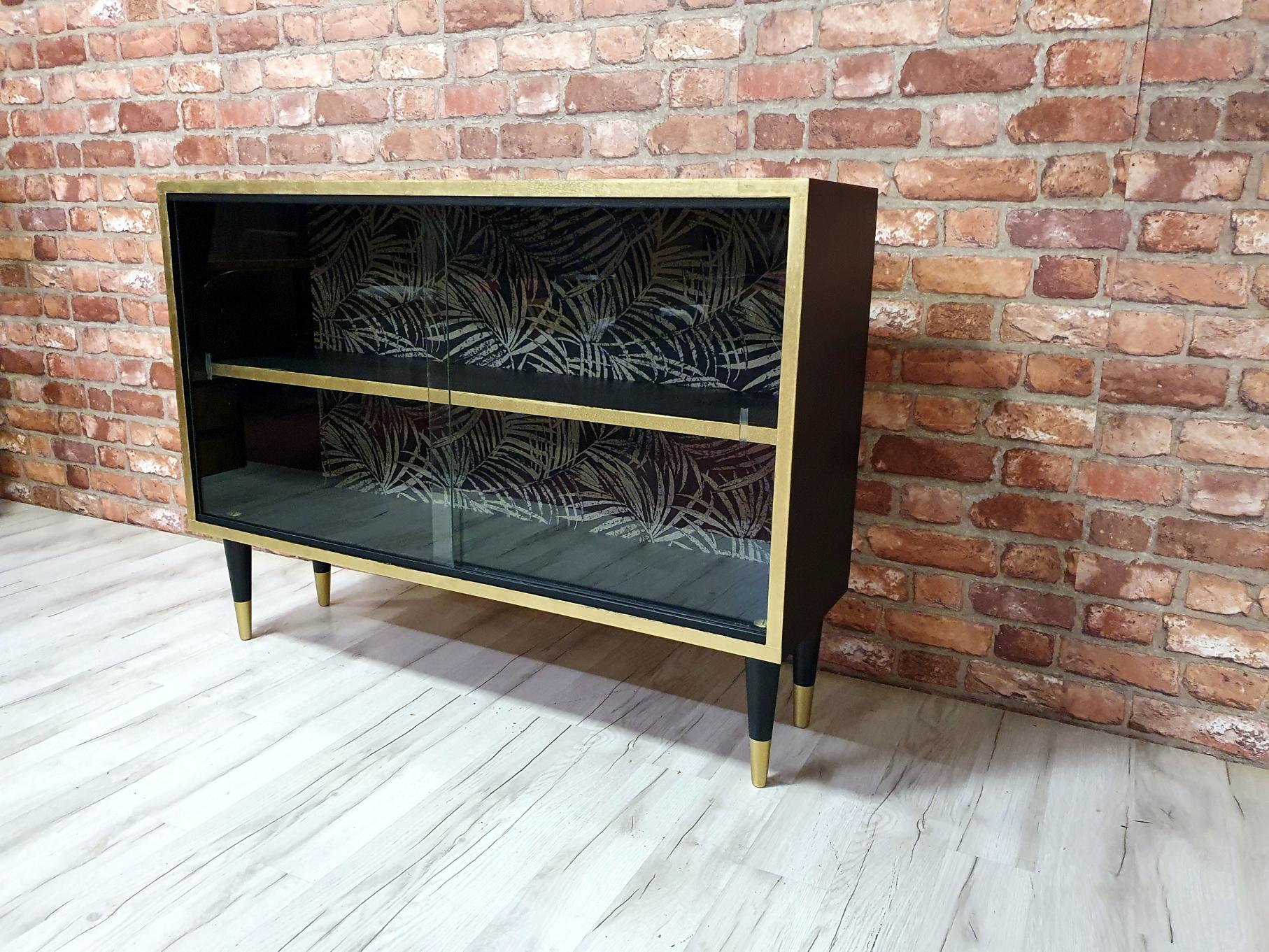 Display case, 1970s Poland, renovated. Black and gold.