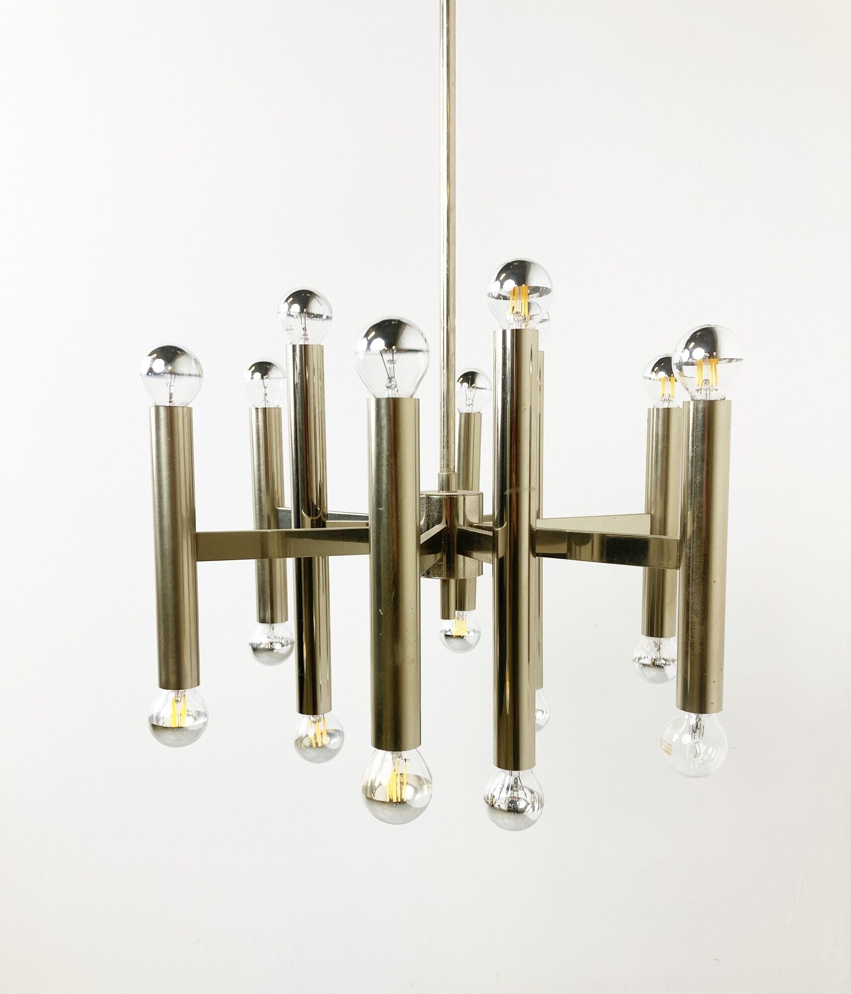 Vintage Sciolari candle chandelier made from chrome, 1970s
