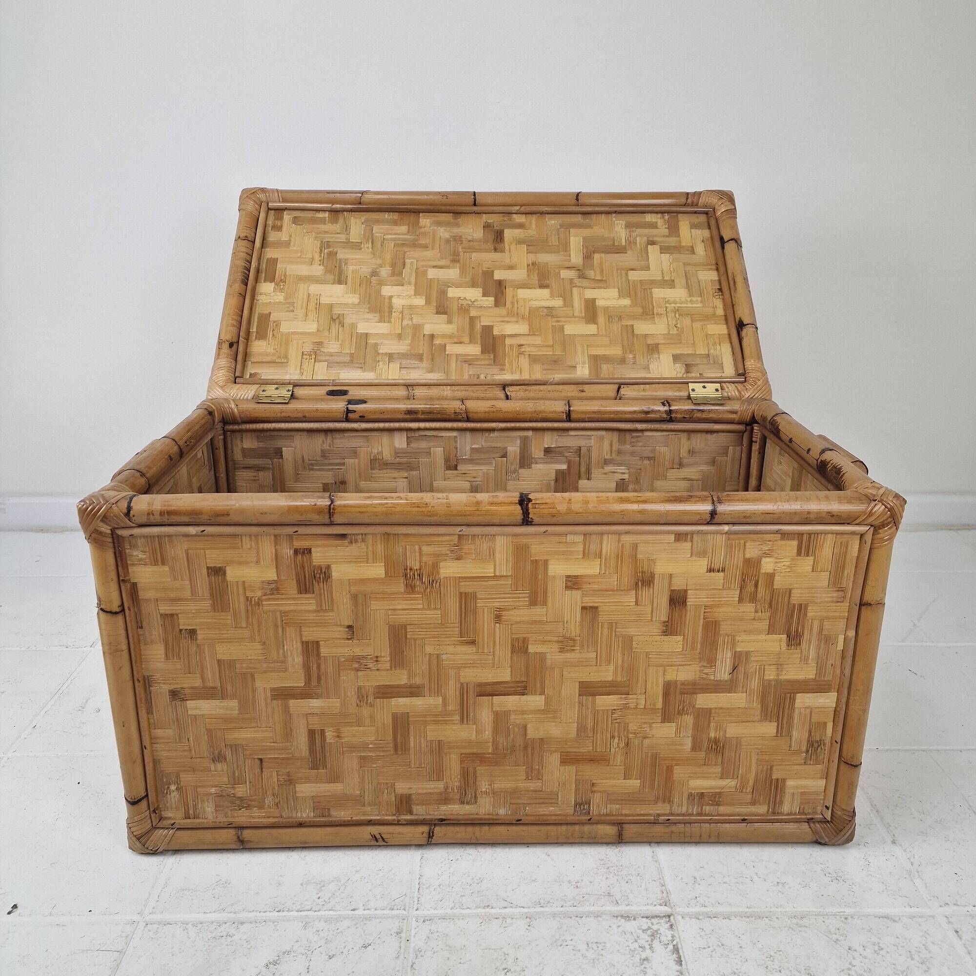 Mid-Century Italian Woven Rattan and Bamboo Blanket Chest or Trunk, 1970's