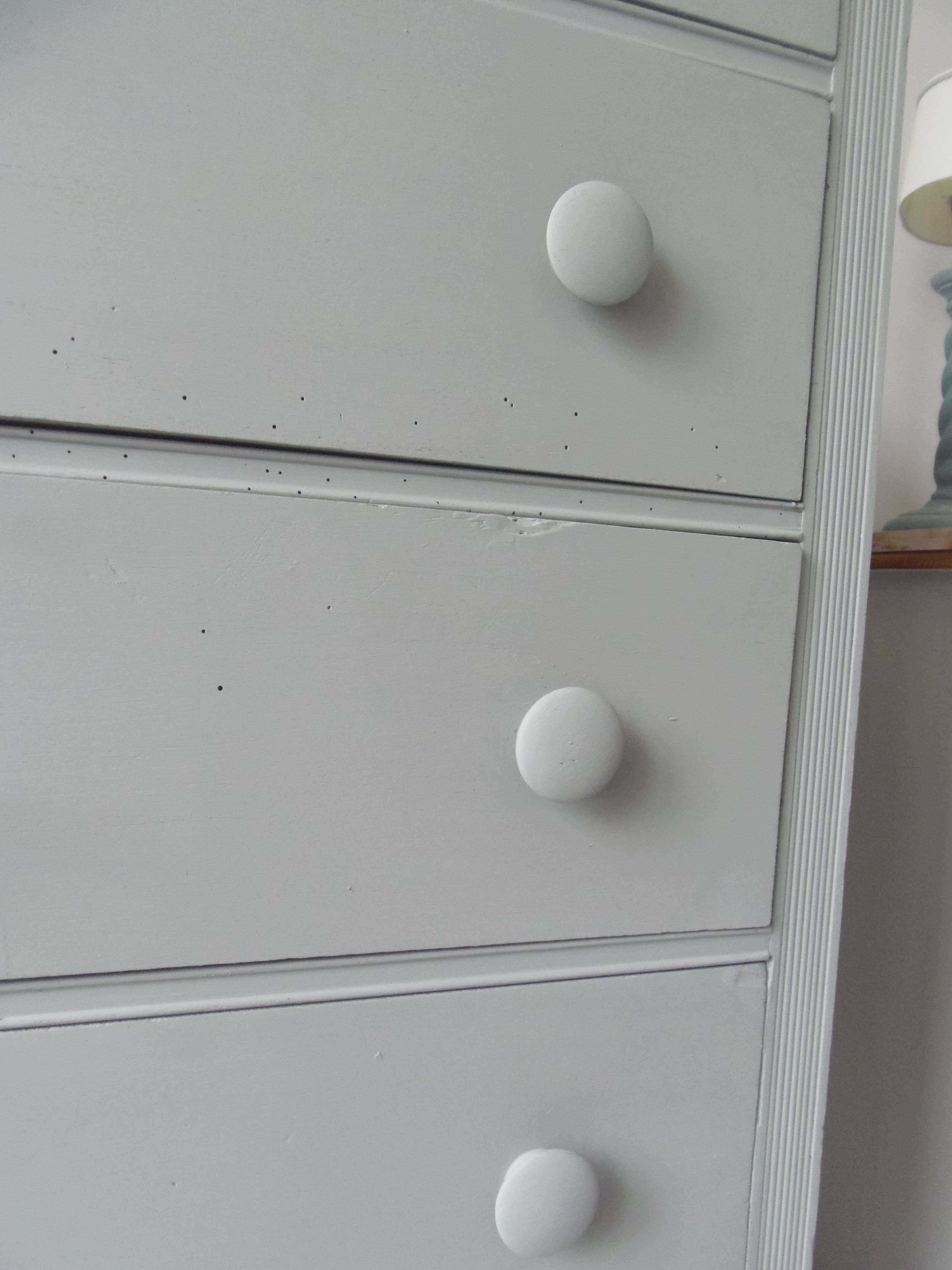 Vintage chest of drawers green gray, 5 drawers, wooden top.