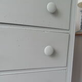 Vintage chest of drawers green gray, 5 drawers, wooden top.