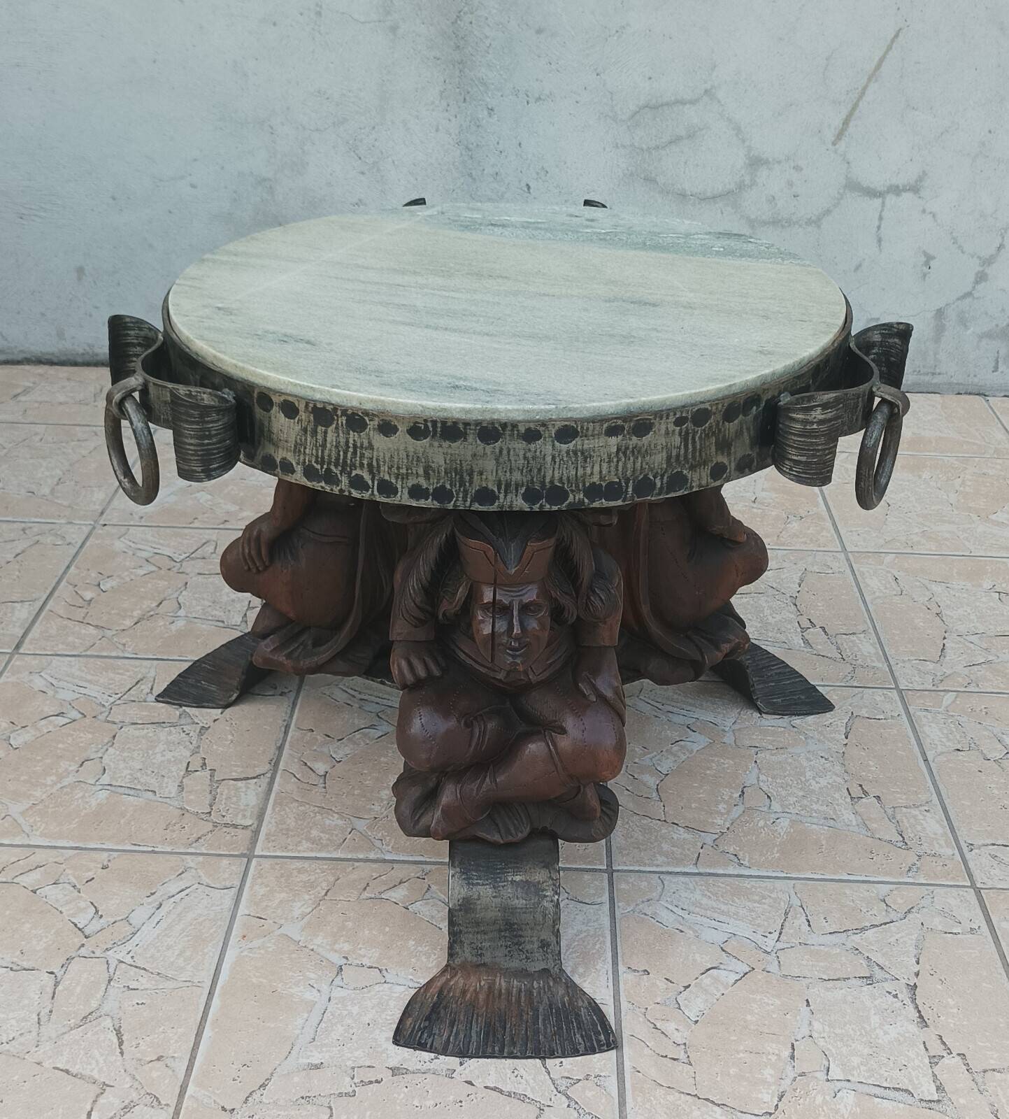 Jean-maurice rothschild (1902-1999) coffee table in wrought iron and marble