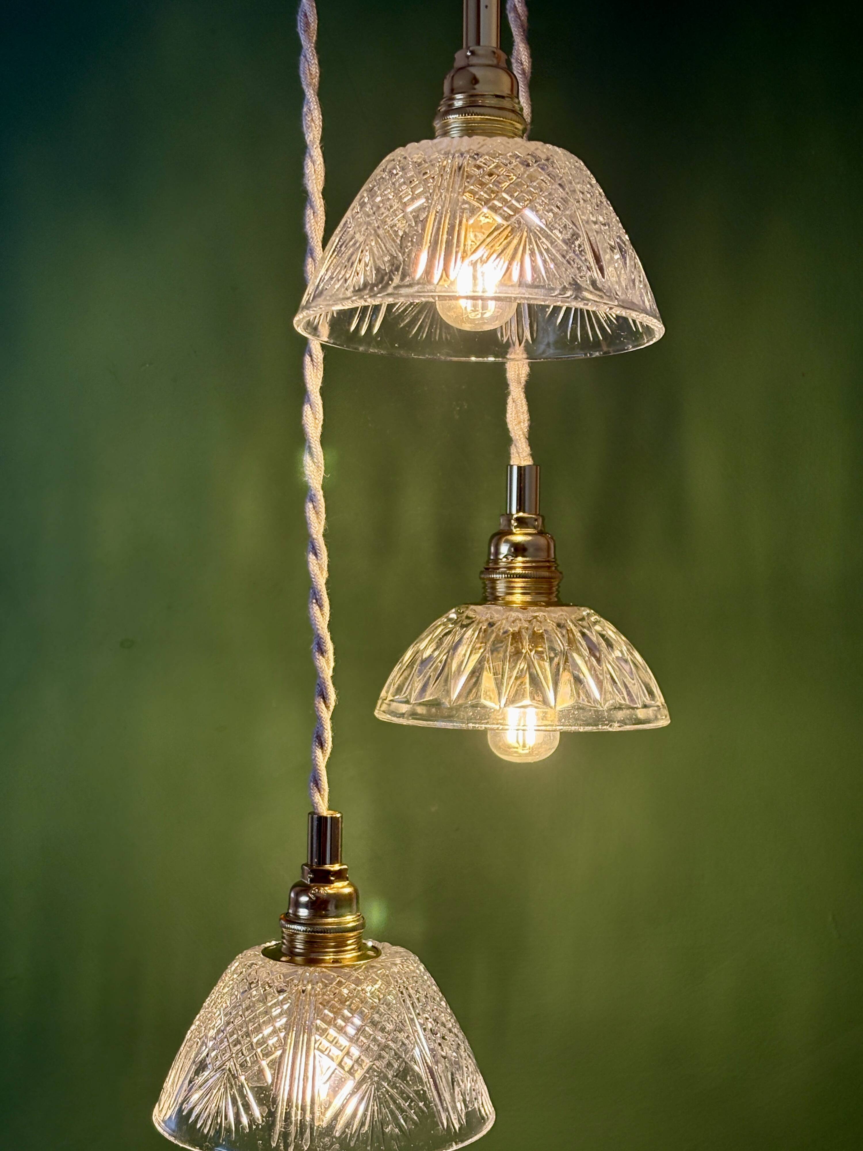 Suspension triple vintage glass chandelier - tableware collection
