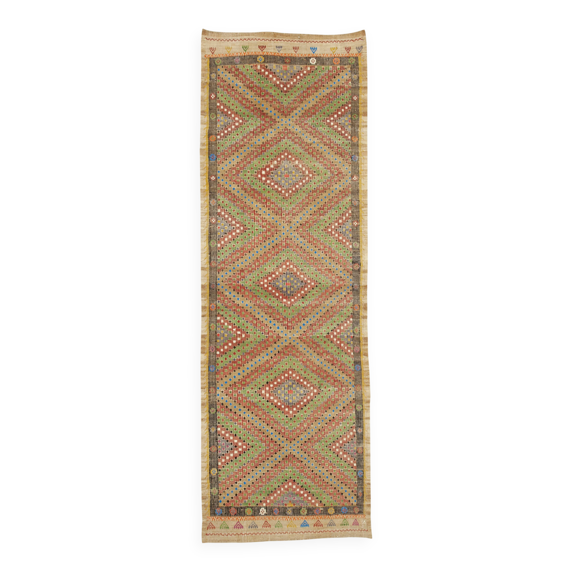 Turkish Handmade Vintage Anatolian Kilim 112 cm x 247 cm