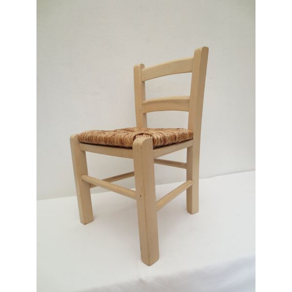 Chaise d'enfant de couleur grège en bois et paille | Selency