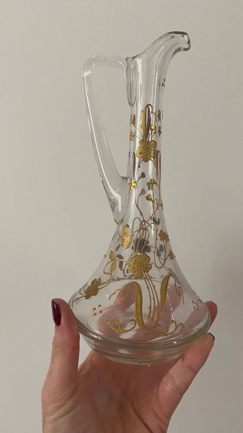 Small old enameled carafe / soliflore