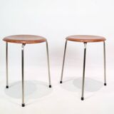 Set Of 2 Dot Stools Model 3170 Made In Teak By Arne Jacobsen For Fritz Hansen From 1950s