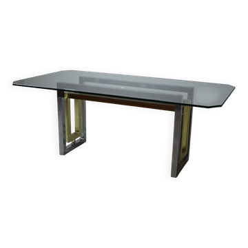 Vintage Chrome and Brass Dining Table by Zevi, Italy, 1970s
