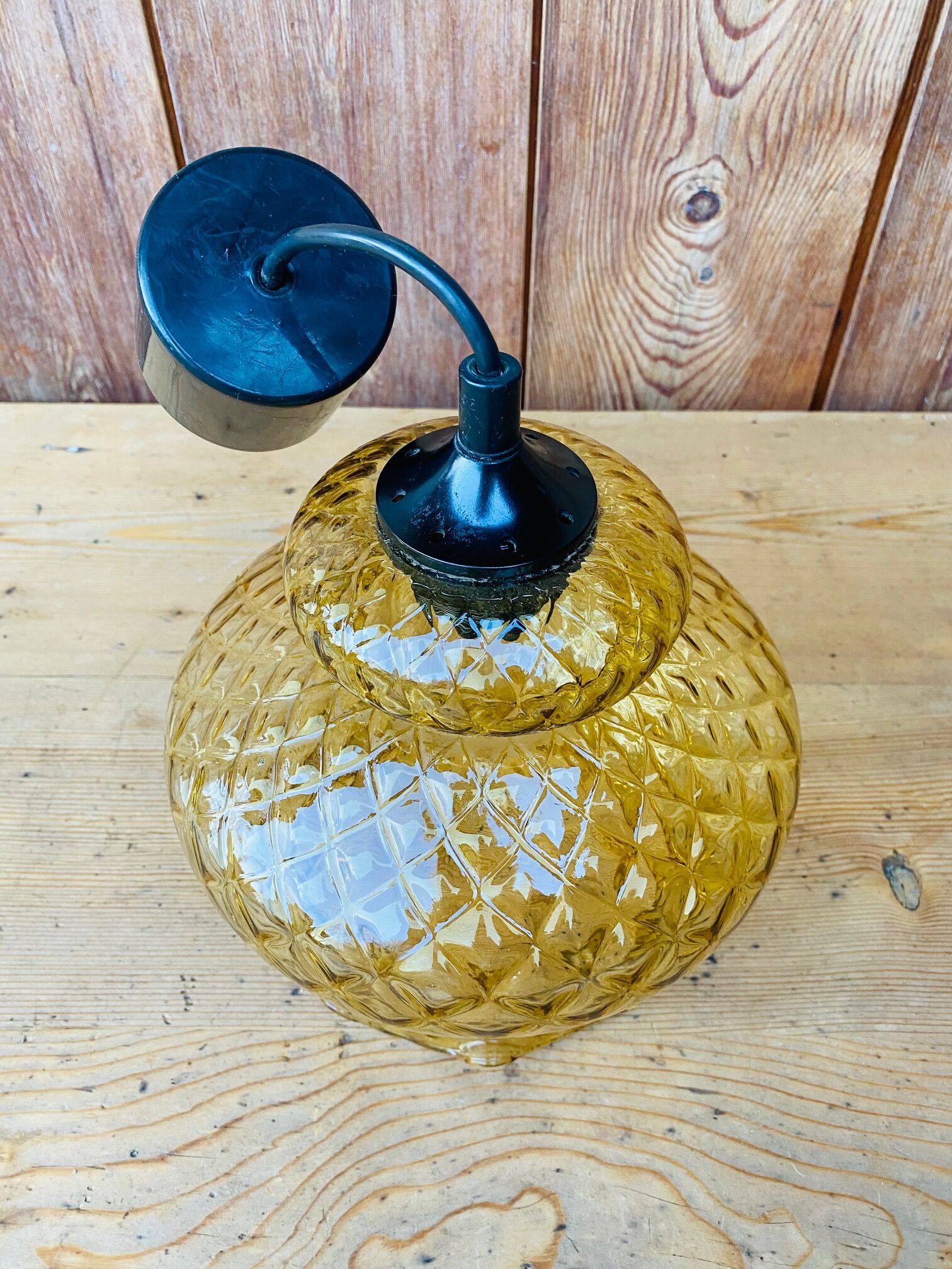 Vintage striated amber glass pendant lamp