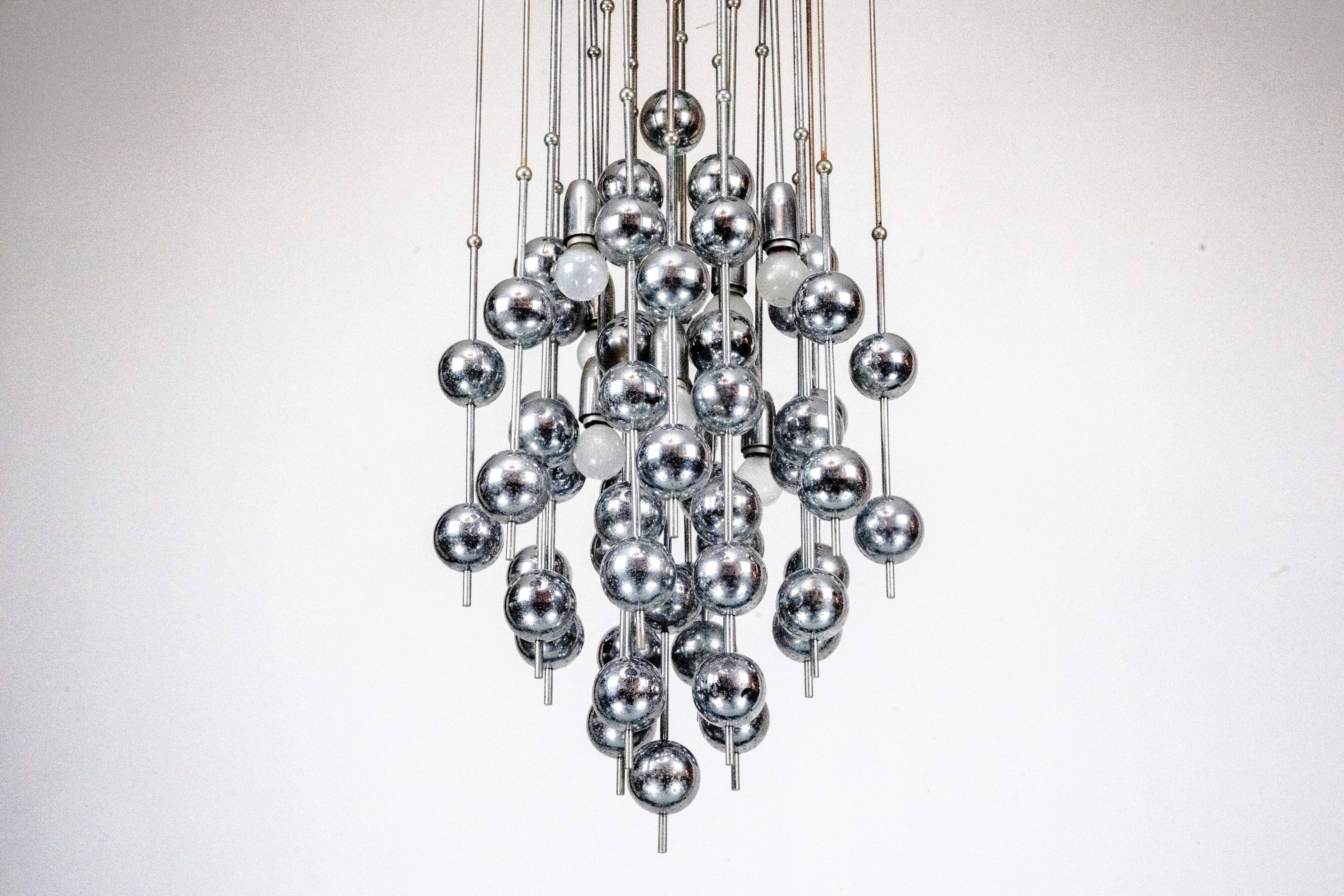 Italian Chrome Chandelier with Spherical Elements, 1970s