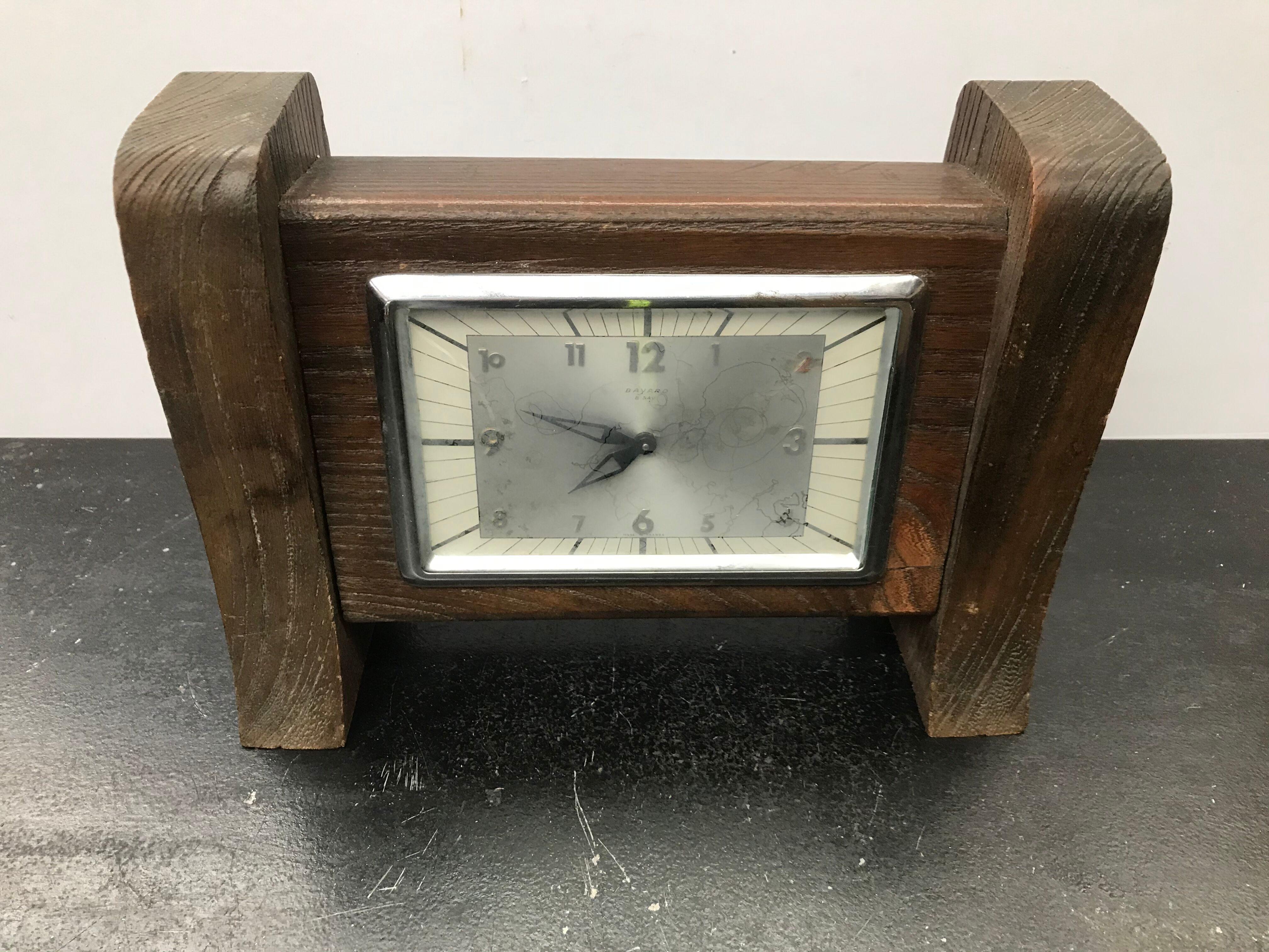 Bayard table pendule clock 8 days wood - vintage chromé metal