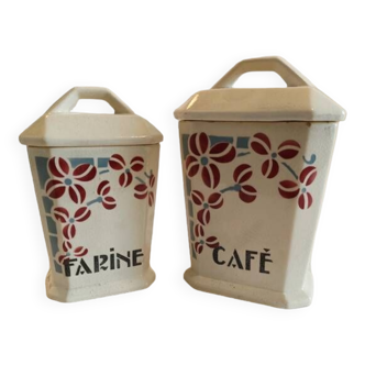 Lot de deux pots à épices (Farine et café)