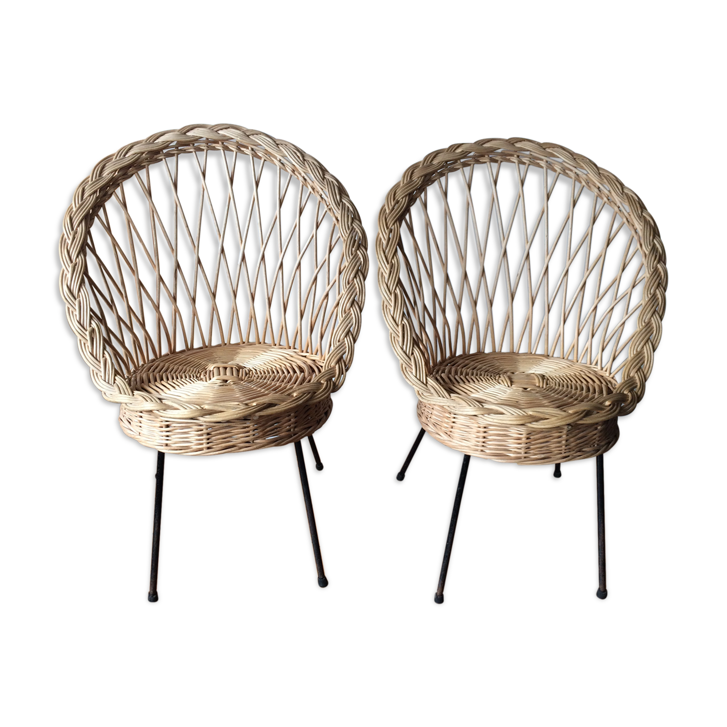 Paire de fauteuils en rotin 1960