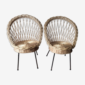 Pair of armchairs in rattan 1960