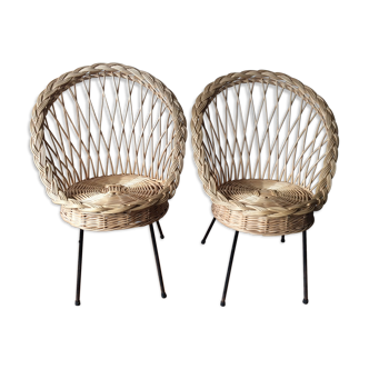 Pair of armchairs in rattan 1960