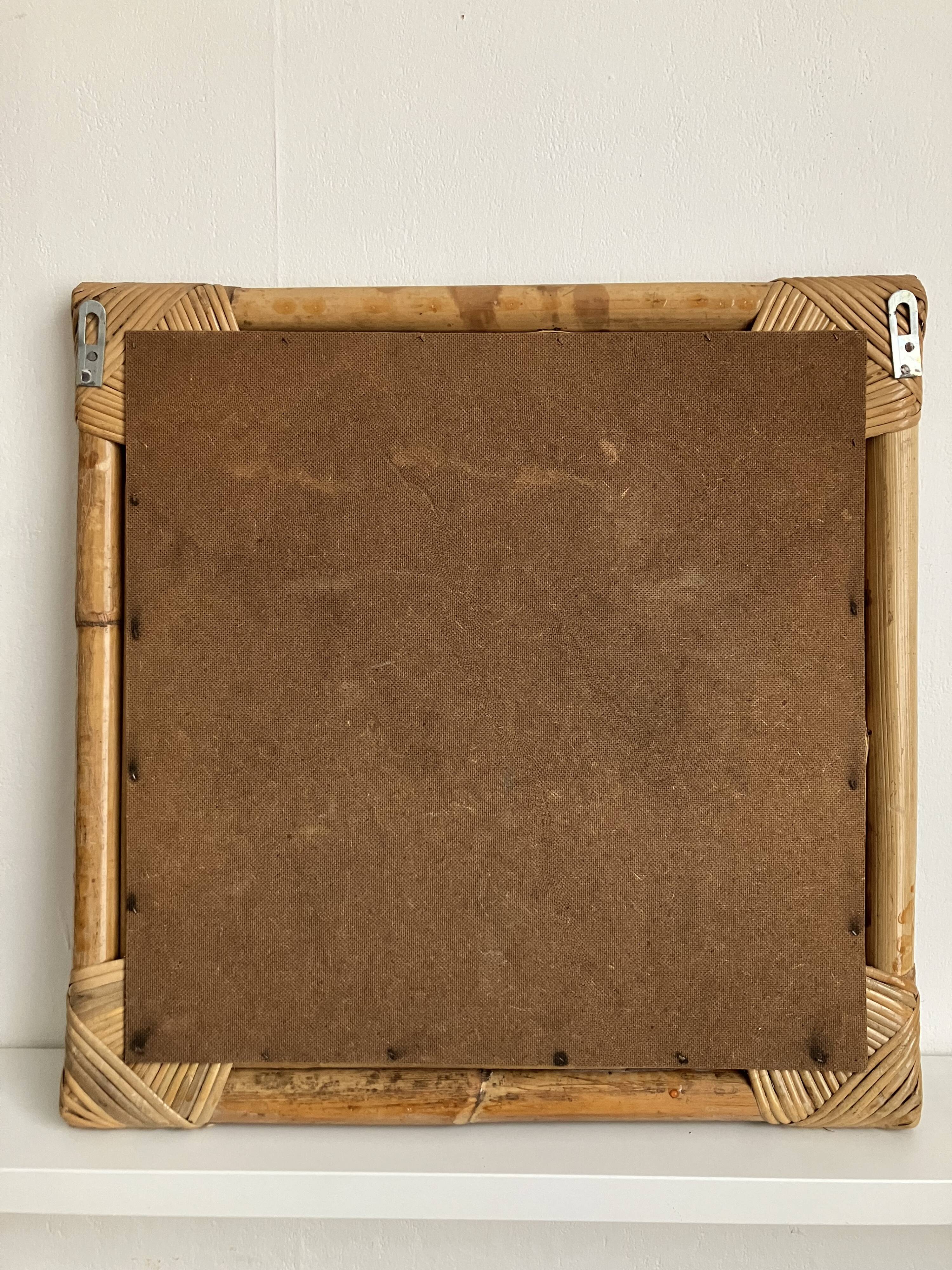 Bamboo rattan mirror from the 70s, French Riviera.