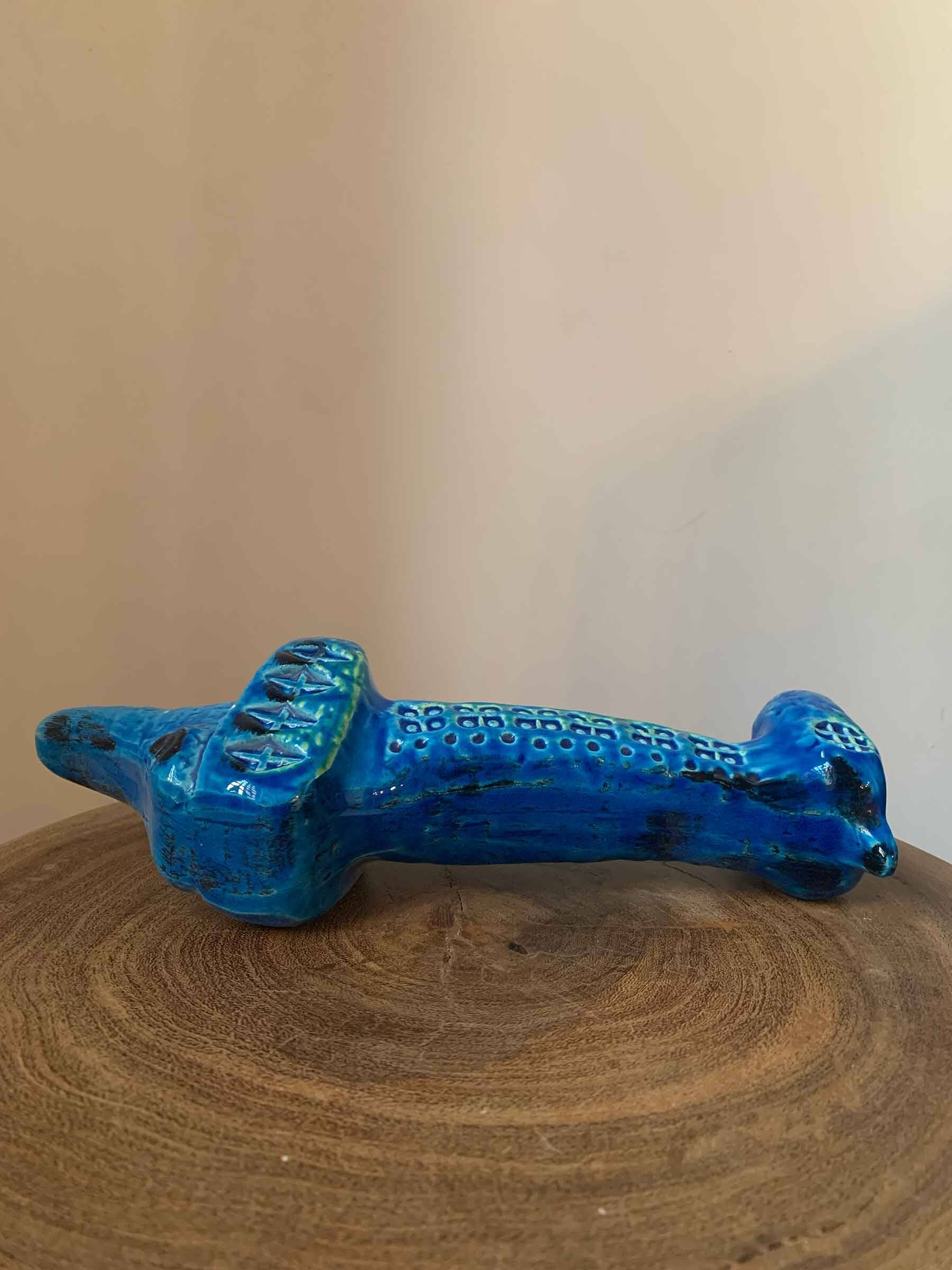 Teckel chien par Aldo Londi pour Bitossi, série bleue Rimini