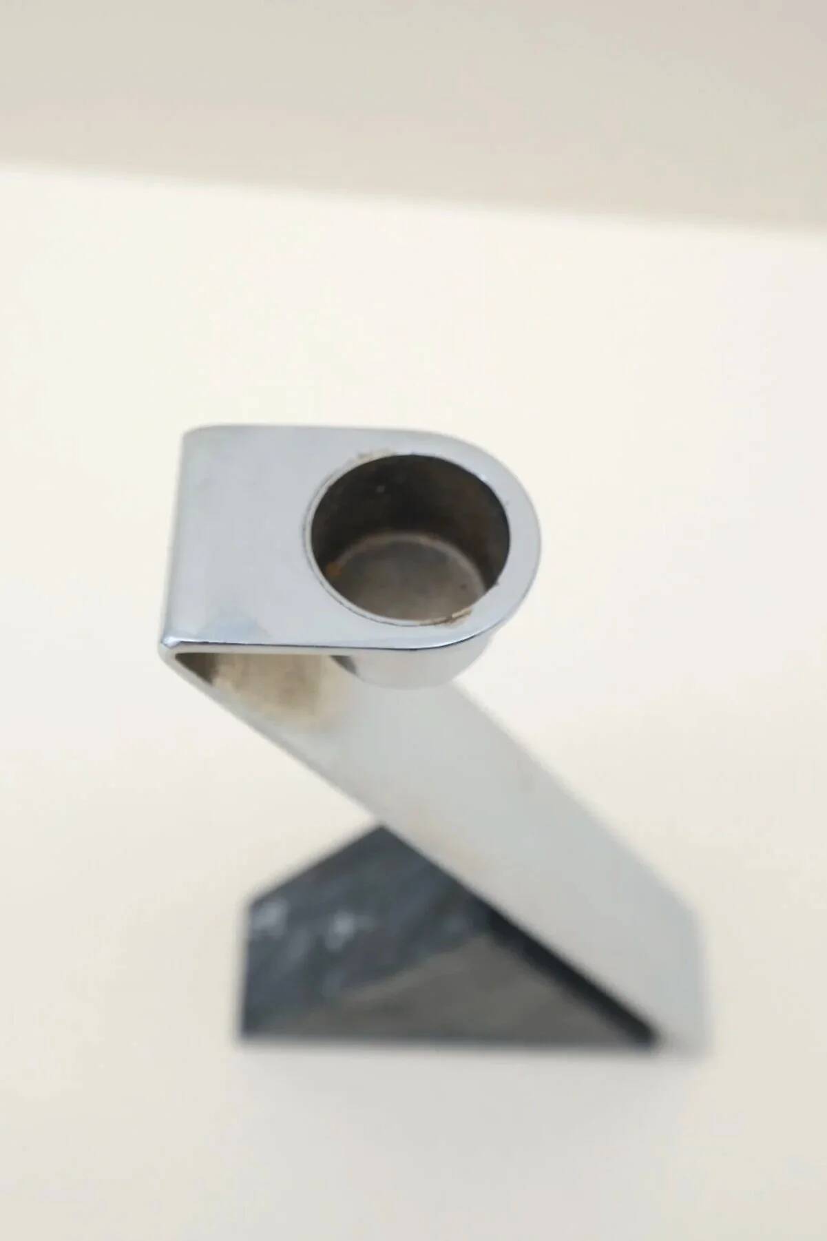 Chrome-plated metal and marble candle holder, 1980