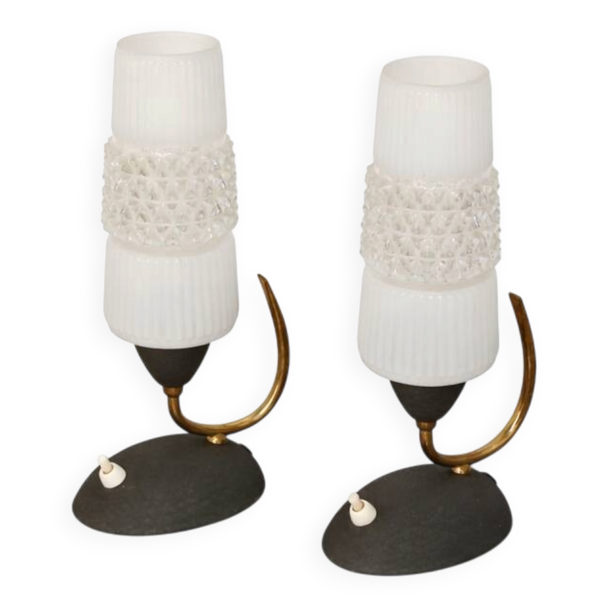 Mid-Century 60s lamp set – brass, glass, vintage design