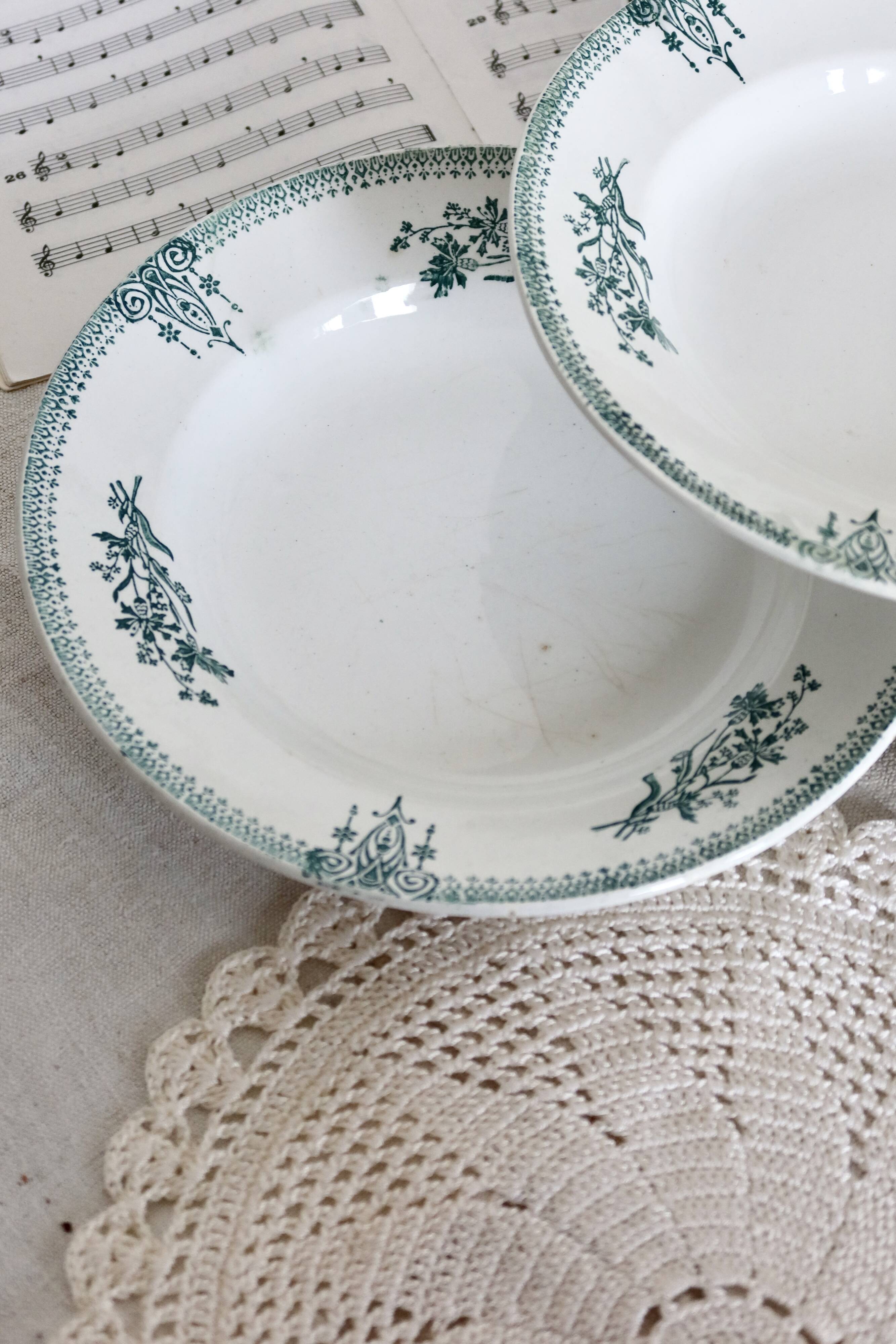 4 antique deep plates, ironstone, Saint Amand, 19th century.