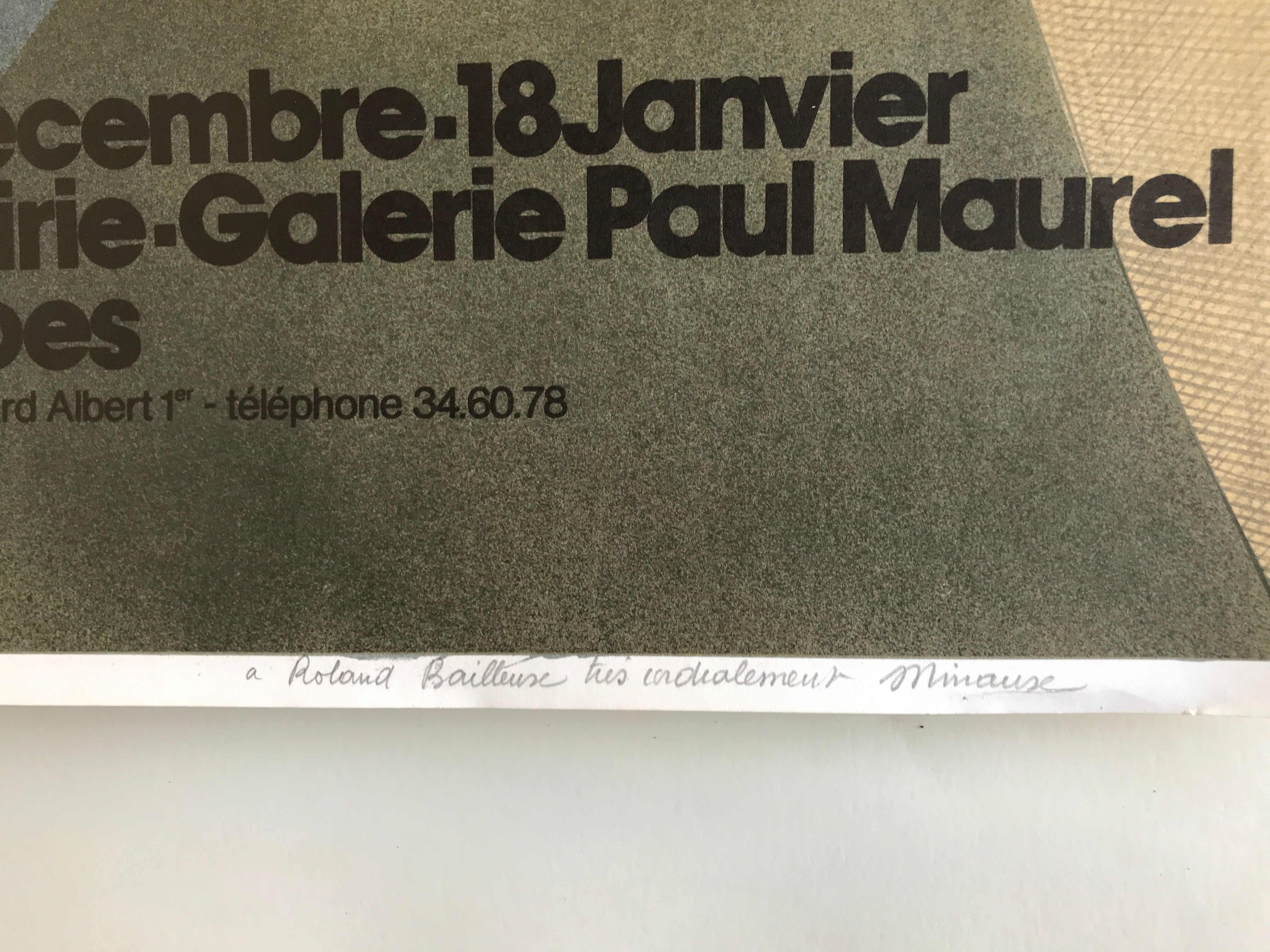 Original poster signed and dedicated by André MINAUX, Galerie Paul Maurel, 1974 Mourlot