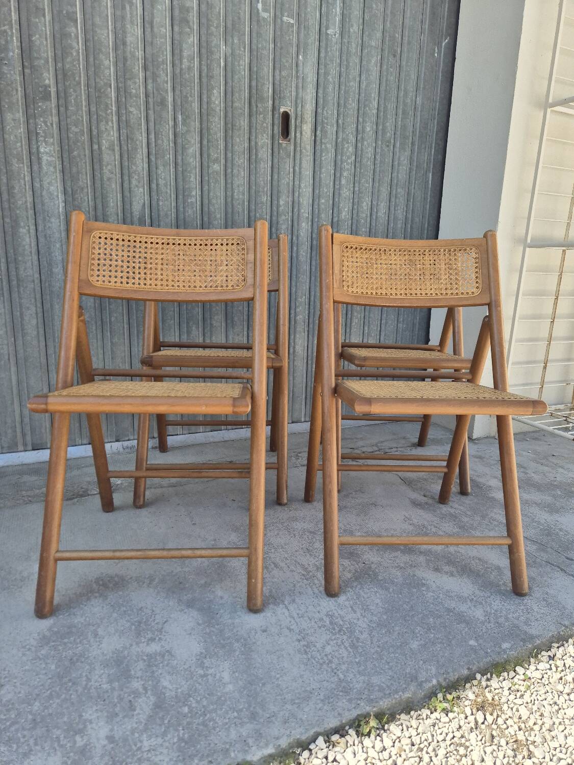 Set of 4 vintage Italian folding chairs in cane 1970s